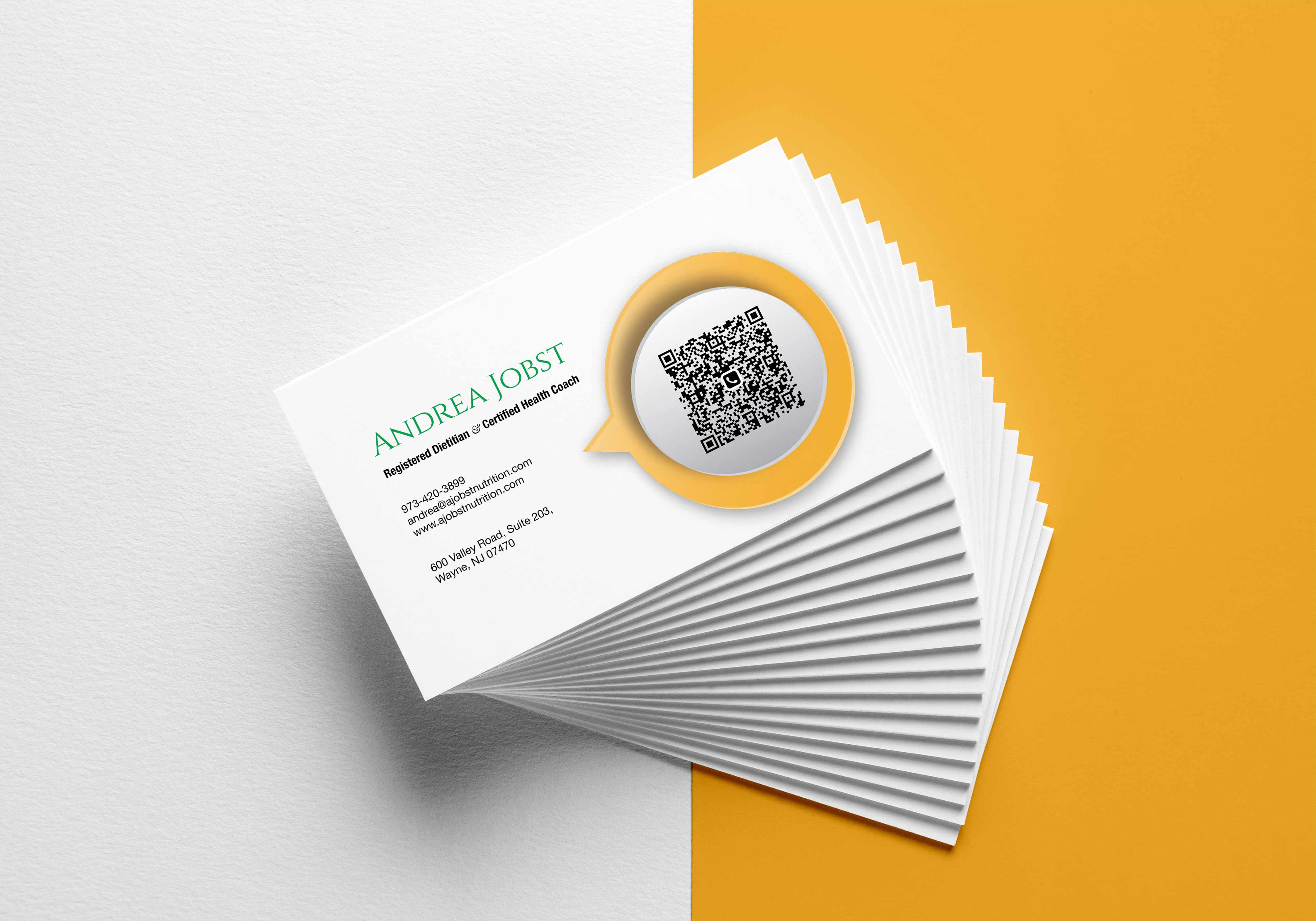 QR code on business card for ajobst nutrition