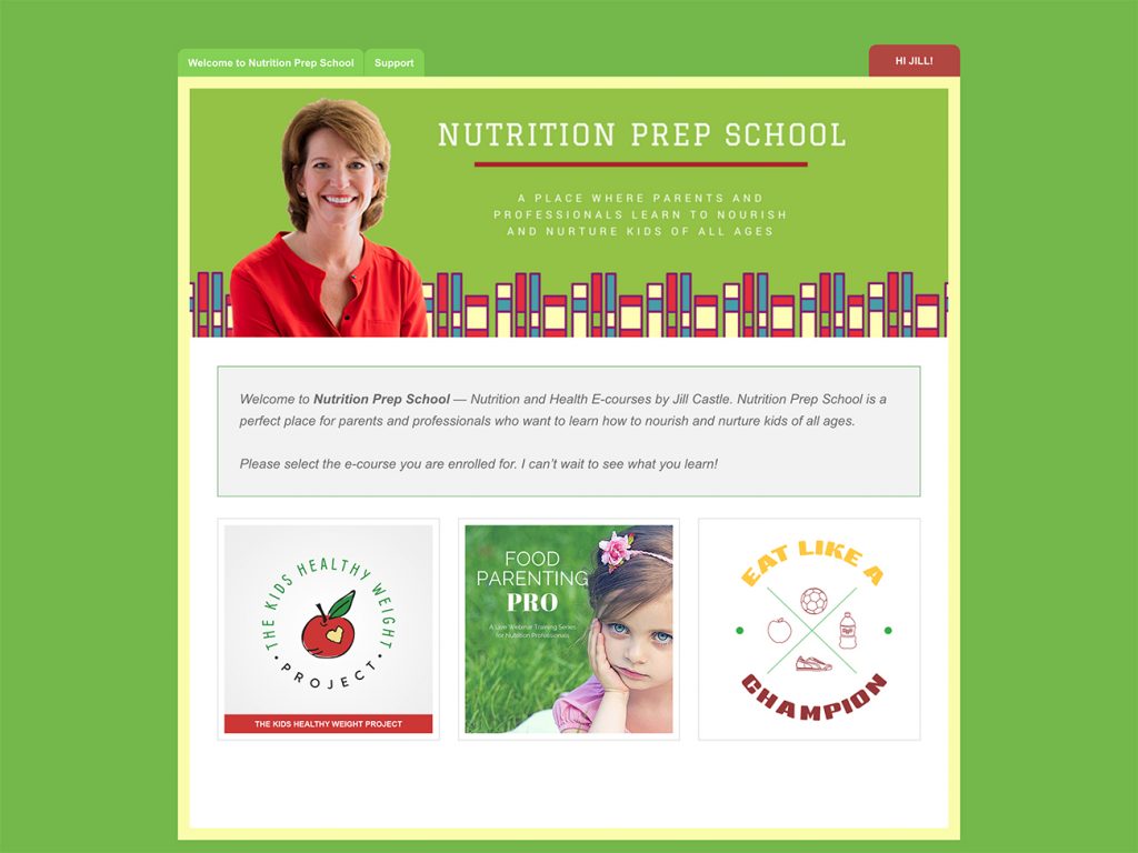 Nutrition Prep School — A membership platform for selling e-courses offered by Jill Castle